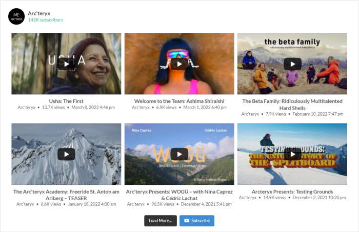 social media wall example youtube feed