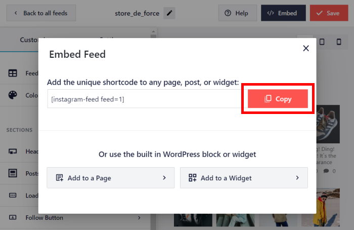 Kurzcode kopieren Instagram-Feed