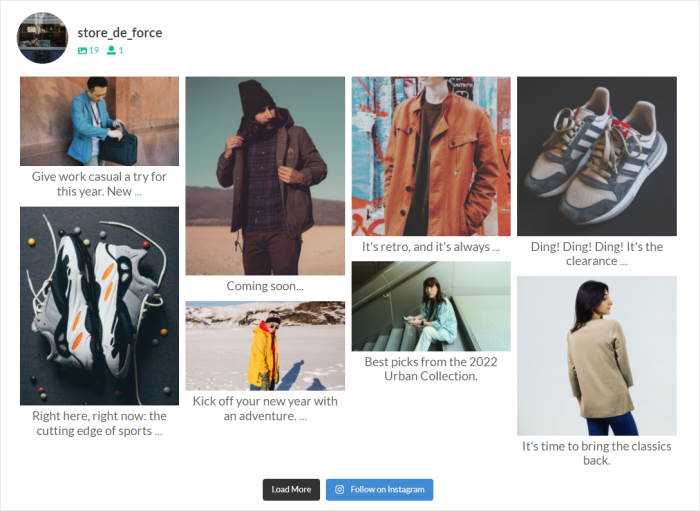 example of masonry layout for your instagram shopping feed