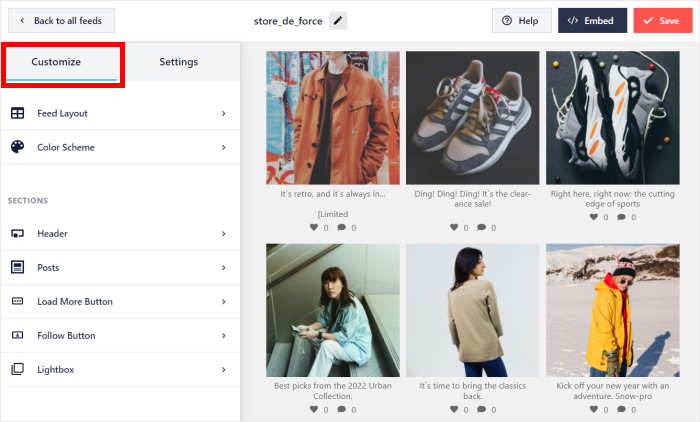 return to customization options in the instagram visual editor