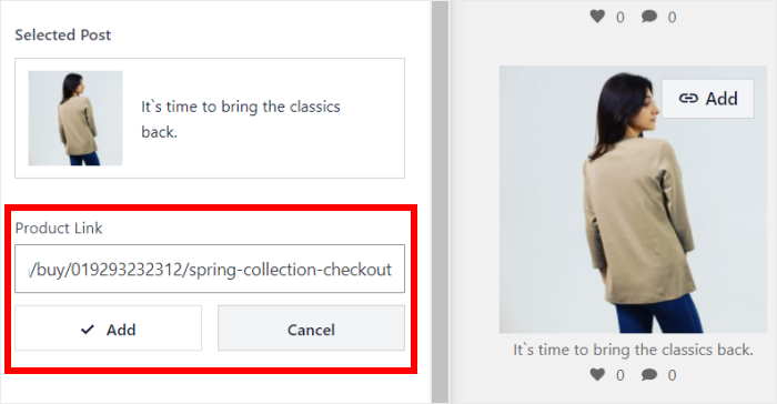 add your product url to instagram post