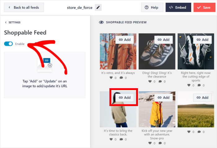 enable shoppable instagram feed using the instagram feed pro