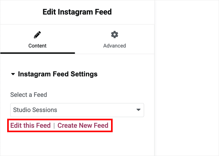 edit instagram feed or create feed from the elementor editor