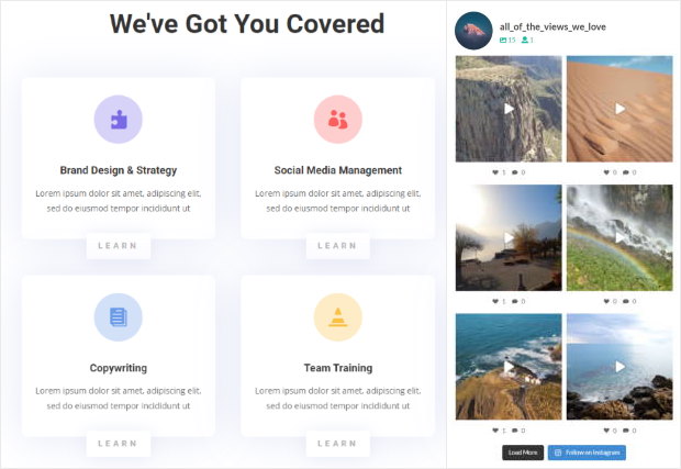 sidebar instagram divi exemplo de construtor de sítios web