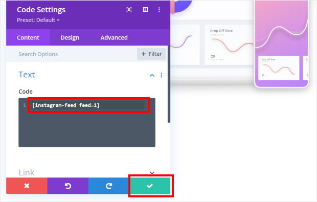 colar o shortcode do feed do instagram no seu widget de código
