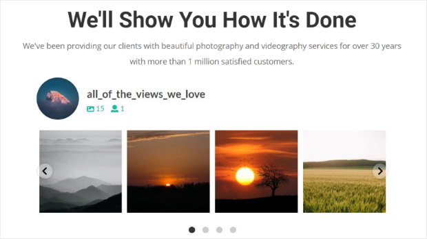 exemplo de um feed de instagram divi adicionado ao wordpress
