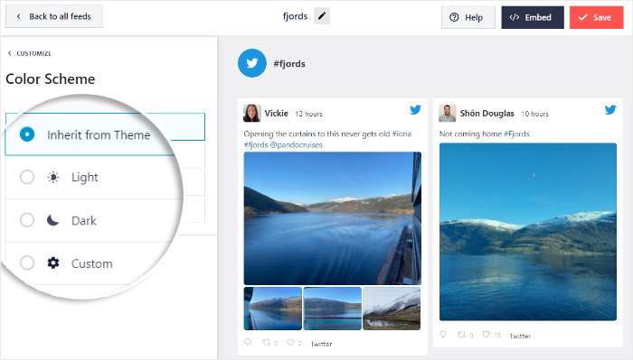 color scheme options twitter feed