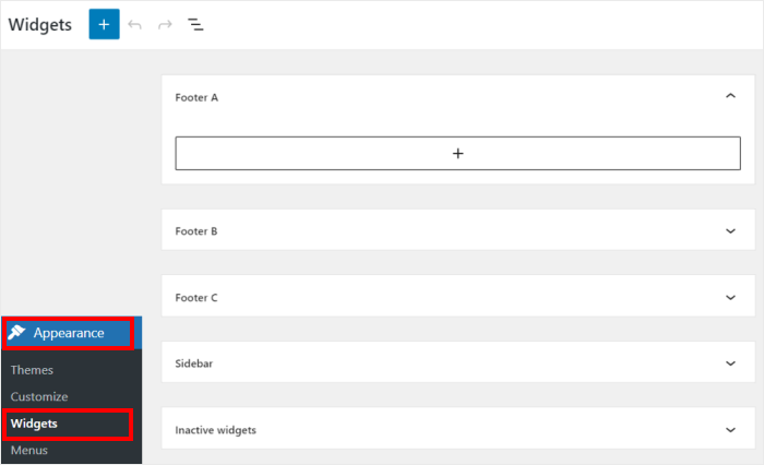 open the widgets page of wordpress