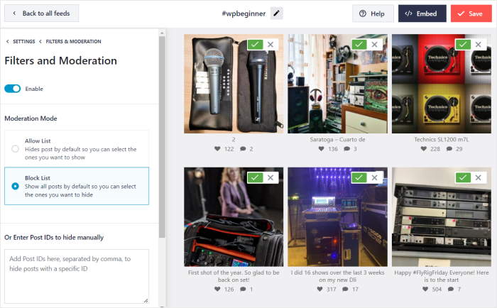 moderate-your-instagram-posts - Smash Balloon moderation option for instagram feed pro