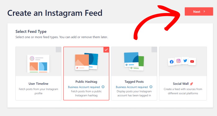 select public hashtag feed option for instagram