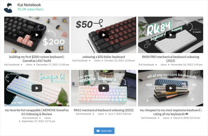 youtubeフィードの例