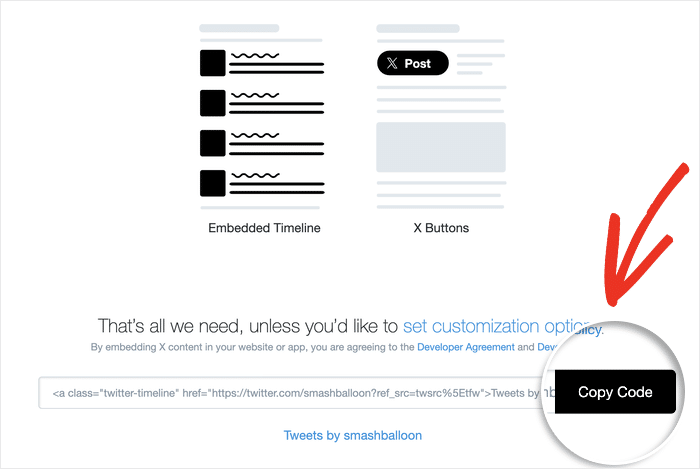 copy the embed code for your manual twitter widget