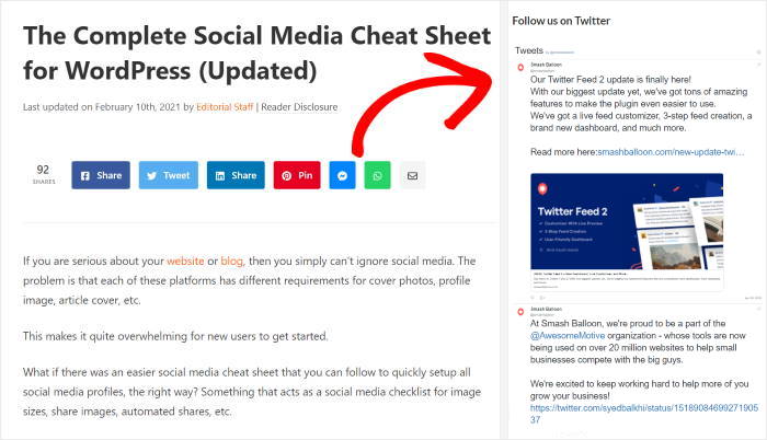 twitter feed on the sidebar of a blog website