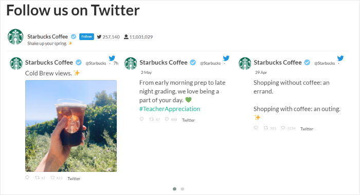 example of a twitter feed embedded on a webpage
