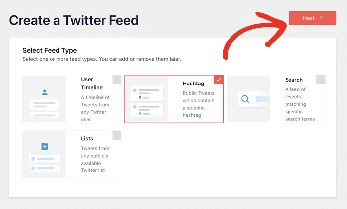 select twitter hashtag feed as your option - Smash Balloon select twitter hashtag feed as your option