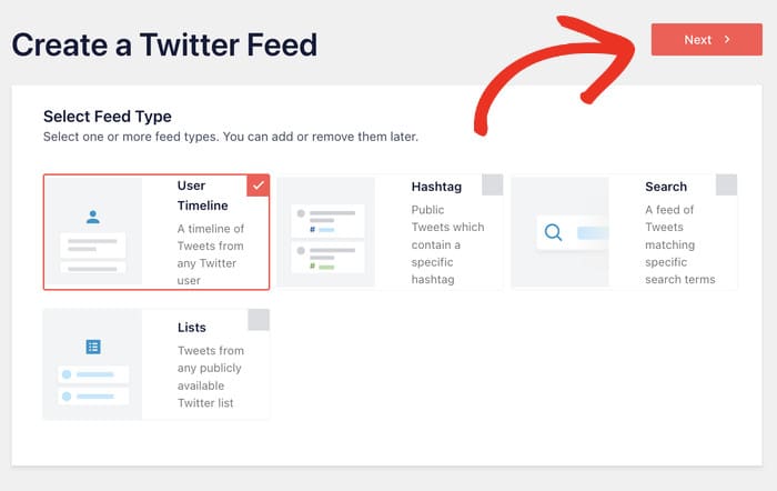 select user timeline feed type for twitter