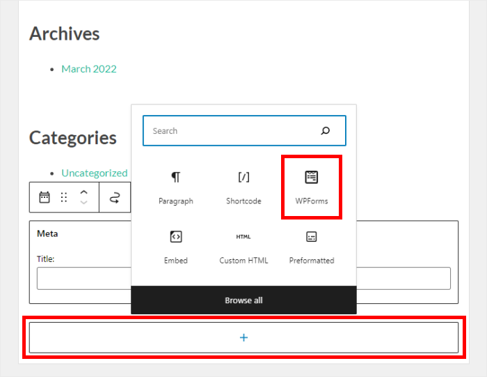 incorporare il widget del modulo di contatto