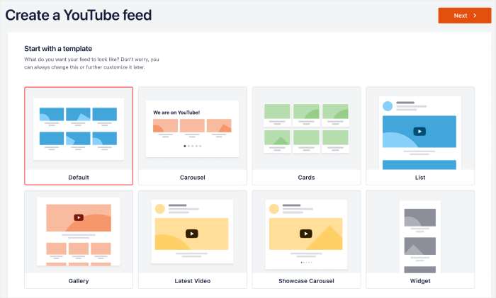 Feed-Vorlage auswählen youtube feed pro