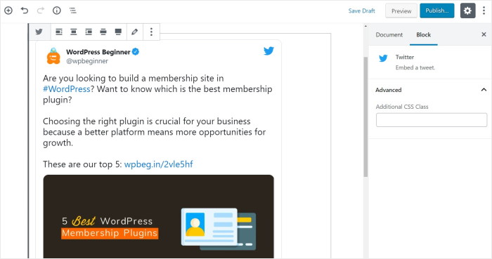 mostra il tweet incorporato nel sito