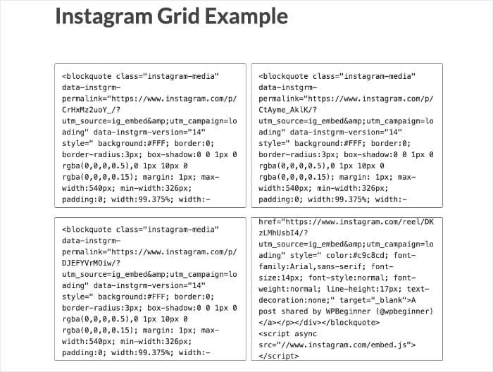 example of manual instagram grid on wordpress