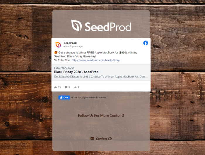 page d'atterrissage contenu facebook