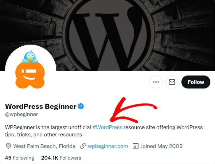 example of hashtag on a twitter profile