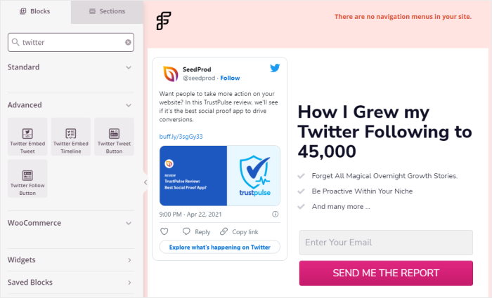 add twitter content to your landing page