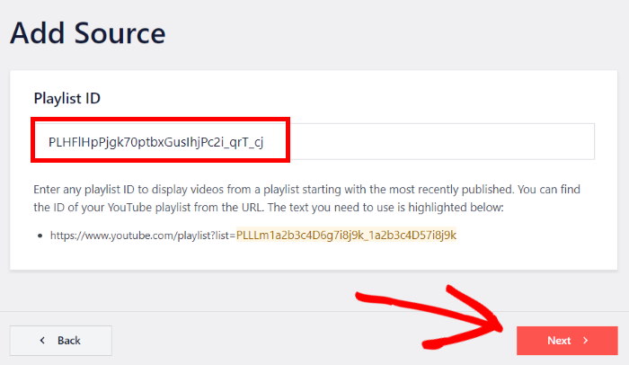 paste the playlist id into the popup