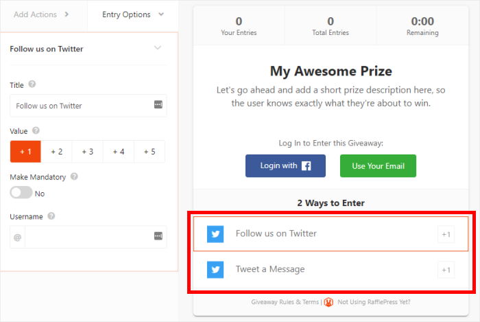 プレゼントのためのツイッター・アクション