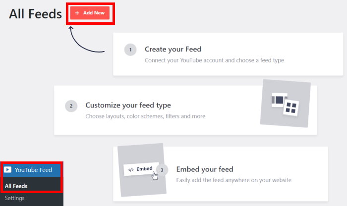 add new feed using smash balloon's youtube feed pro