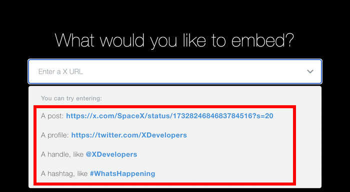 options for manually embedding twitter content