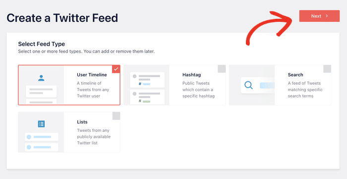 select the user timeline feed type