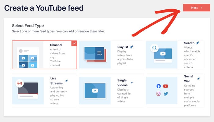 seleccione un tipo de feed para youtube