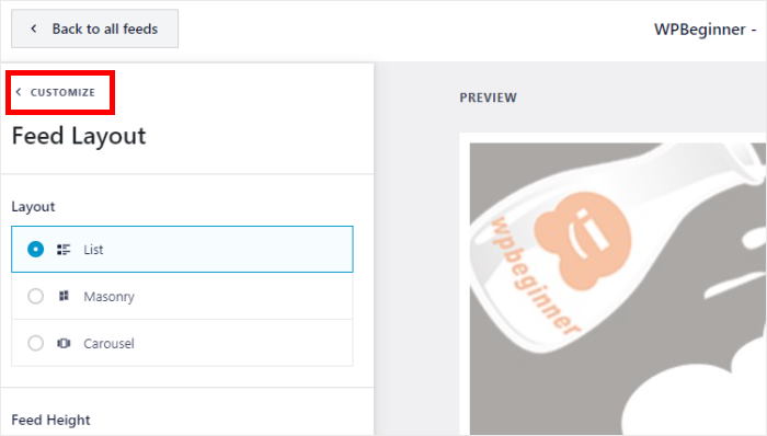 click on the customize button facebook