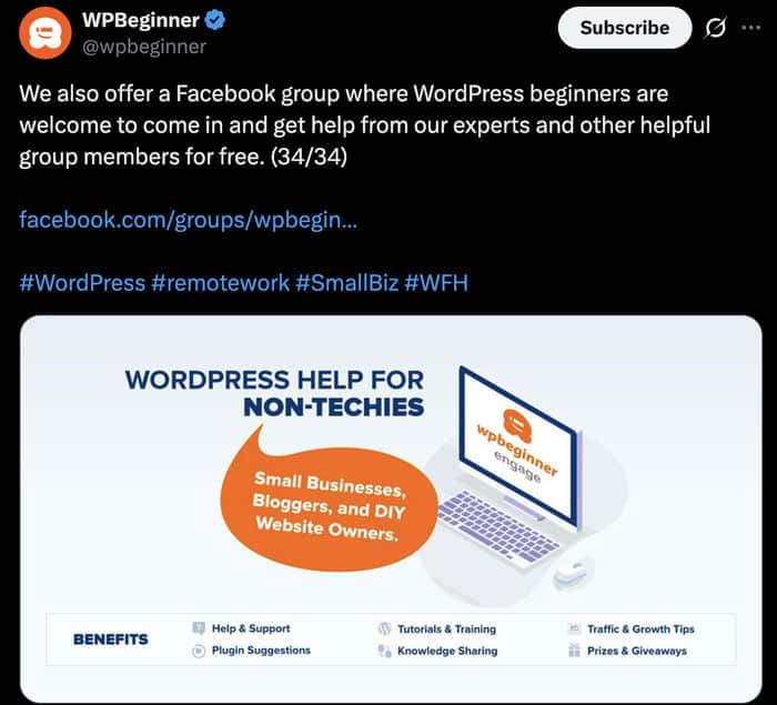 Promoción del grupo de Facebook en otras plataformas sociales.