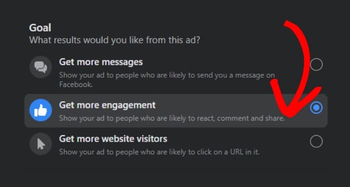 Establece objetivos para tus anuncios de Facebook.