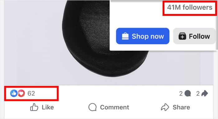 Ejemplo de publicación en Facebook con bajo nivel de interacción