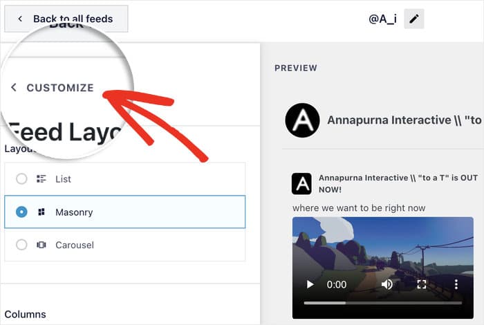return to main customization options in twitter
