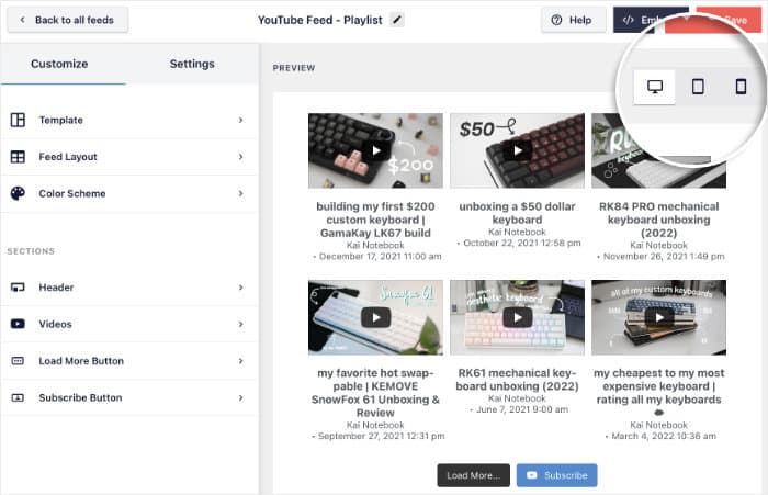 preview on different devices responsive youtube videos