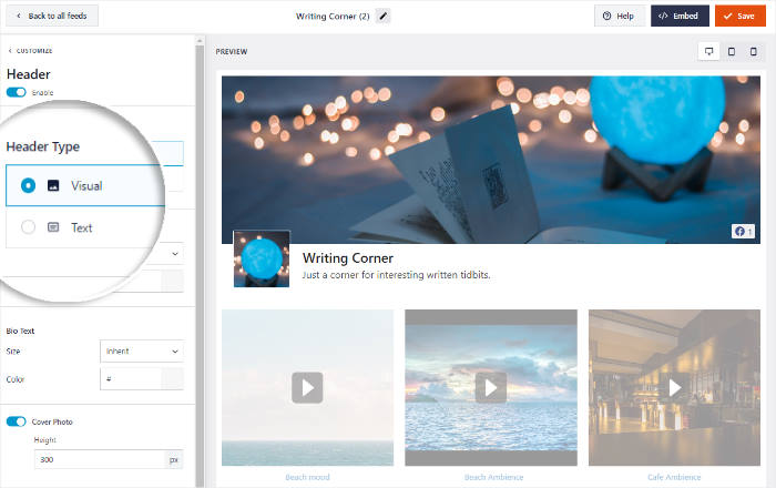 cabecera tipo facebook feed pro