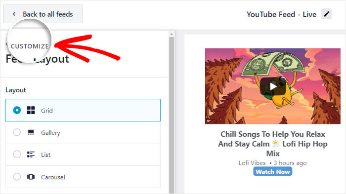 voltar às opções de personalização feed do youtube pro