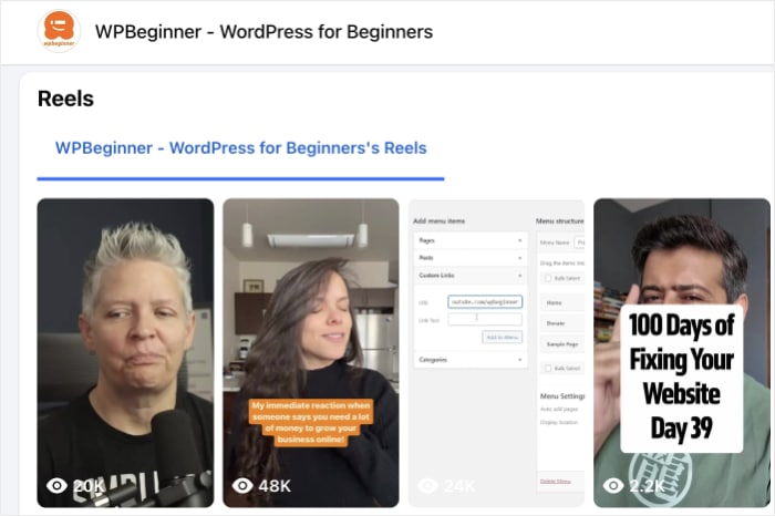 wpbeginner using reels example - Smash Balloon Exemple d'utilisation de Reels sur WordPress pour débutants