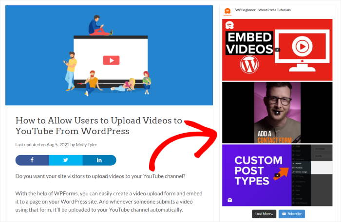 example-of-youtube-channel-feed-on-website-sidebar - Smash Balloon example of youtube channel feed on website sidebar