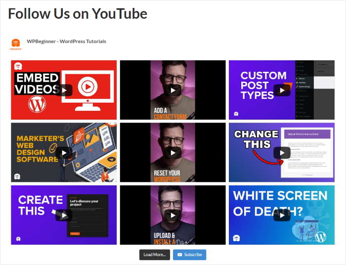 example-of-youtube-channel-feed-on-website - Smash Balloon example of youtube channel feed on website