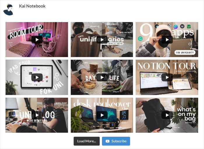 feed del canale youtube