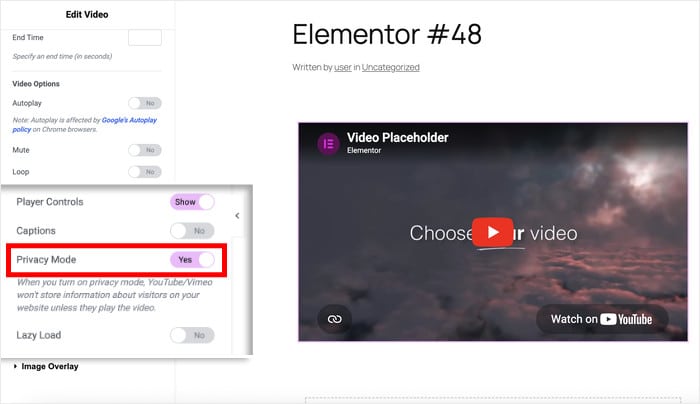 privacy mode for elementor video block - Smash Balloon privacy mode for elementor video block