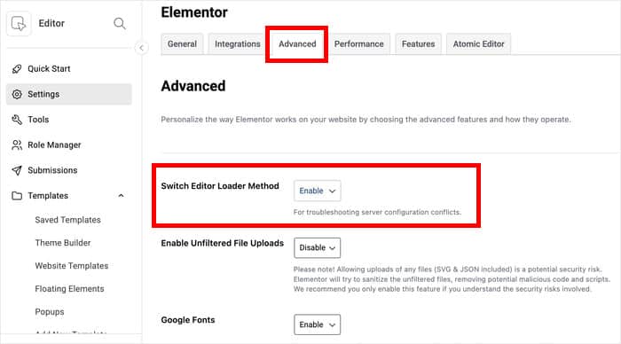 switch editor loading method in elementor - Smash Balloon switch editor loading method in elementor