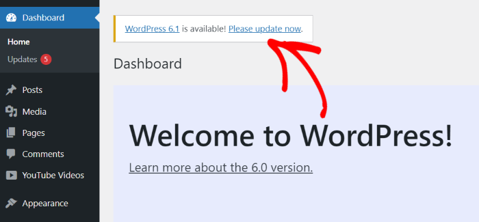mettre à jour le site wordpress