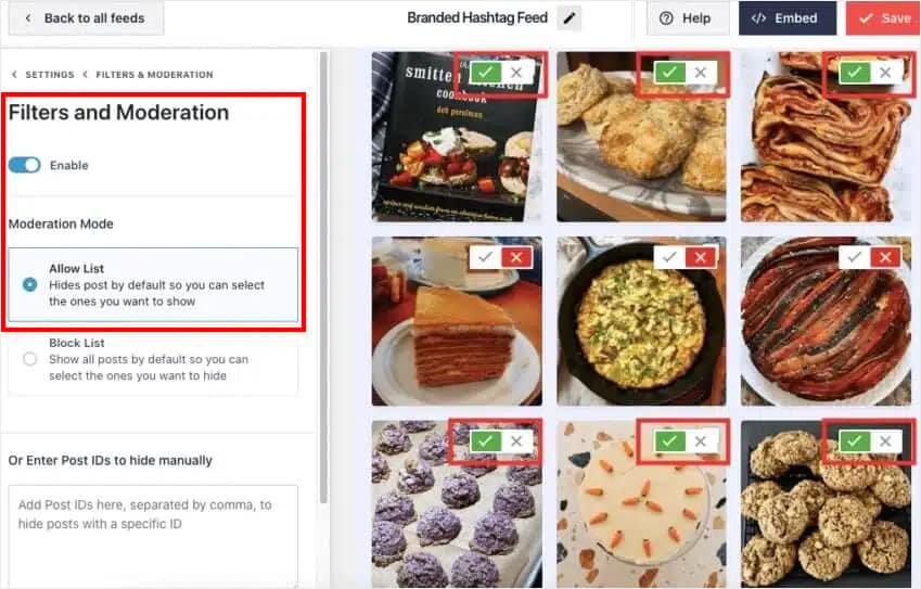 control the filters for the live instagram feed