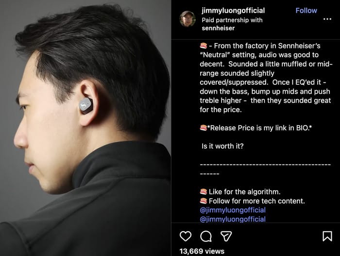 instagram post with a product review